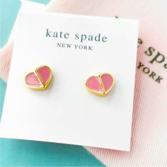 Kate Spade ♠️ Heritage Spade it Heart Studs Earrings in Flamingo Pink - Picture 6 of 10